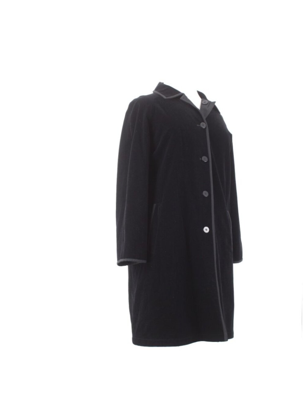 J Jill Coat Sz L Black Velour Button Pocket Collared Cotton Nylon Polyester Coat - Picture 6 of 16
